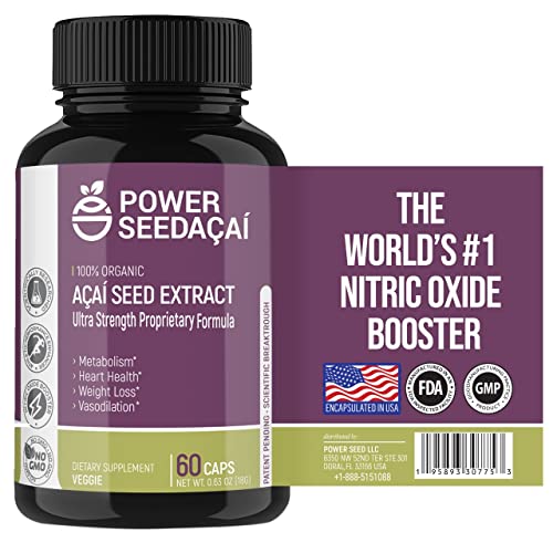 New Patented Nitric Oxide Supplement -Increase Blood Flow & Improve Circulation- Organic AÃ§aÃ­ Seed Extract -100% Vasodilation, Support Circulation- 50 X Antioxidants- 60 Capsules