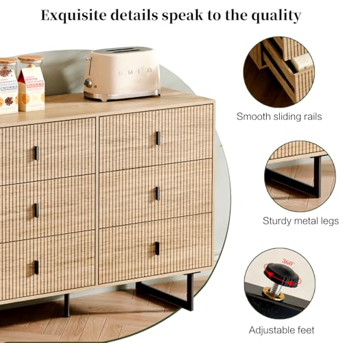 Modern Chest of Drawers with 9 Drawers,Deep Drawers,Clothes Organizer,Large Storage Cabinet for Living Room, Bedroom,Hallway,with Anti-Tipping Device, Oak - Image 5