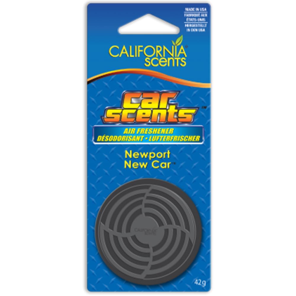 California Scents - Ambientador de Coche con Fragancia, Olor y Esencias a Newport New Car, Olor a Aroma de Coche Nuevo, Azul, 42 Gramos