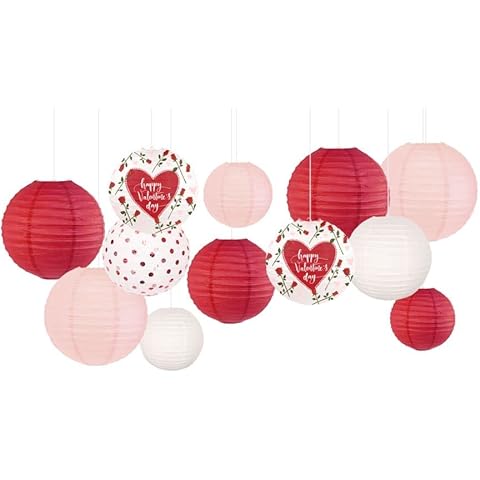 NICROHOME Valentines Day Decorations, 12PCS Red Pink Heart Paper Lanterns for Valentines Day Decor, Anniversary, Wedding Hanging Decorations Cover