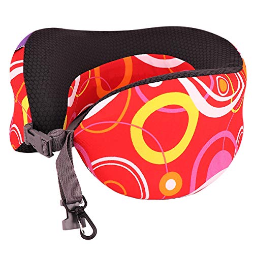 Image of VIAGGI Inova Printed U Shaped Pillow Memory Foam Travel Neck Pillow, Neck Pain Relief Comfortable Super Soft Cervical Pillow - Red