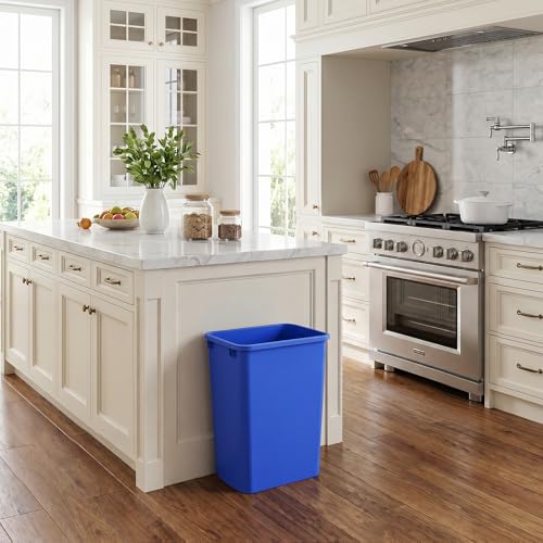 Image of ROOMTEC 35QT Kitchen Trash Can,Sturdy and Lightweight Slim Trash Can,2-Pack | 35 Quart Plastic Trash Can, Trash Cans for Kitchen, Workspace, Bathroom, Office, Easy to Clean ,Wide-open Top Design, Blue