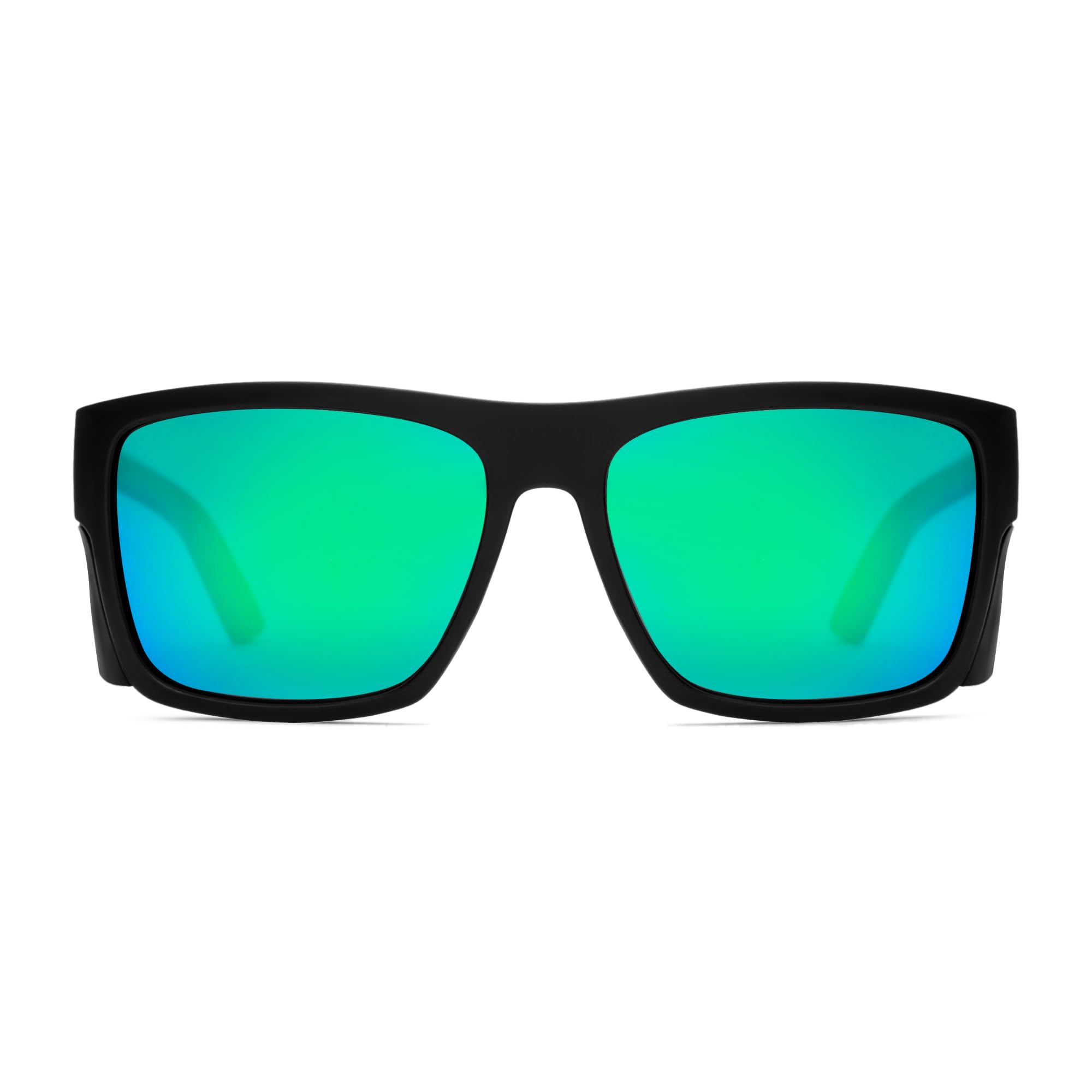 Okulary ochronne dla mężczyzn, czarne, matowe, polaryzacyjne, zgodność z normą ANSI Z87+, ochrona przed promieniowaniem UV, zielone lustro, szer. 141 mm x szer. 145 mm x wys. (50 mm)