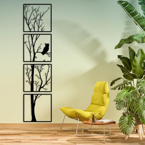 Arbre en metal Luccyle, decoration murale de prestige grand format 15.7in×63in en quatre panneaux