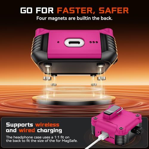 Image of Inesore for AirPods 4 Case with Secure Lock (Rose red) | Phone Stand Design,Compatible with MagSafe,Automatic Snap Switch Secure Cover with Cleaner Kit & Keychain