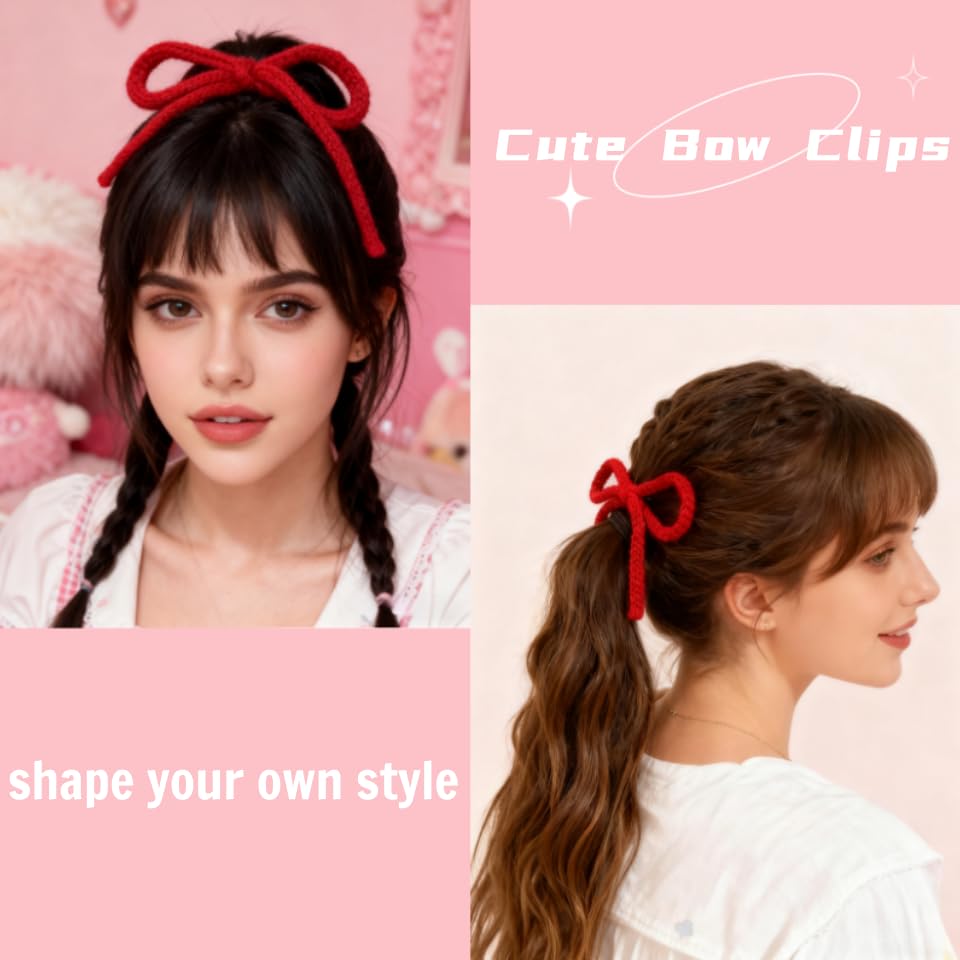 2 piezas Pinzas de Pelo con Lazo de Cuerda Tejida Roja para Mujer, Clips de Pelo con Lazo para Cabello Delgado y Grueso, Accesorios Antideslizantes para Estilo Navidad Año Nuevo Cumpleaños Uso Diario Escolar miniatura 5