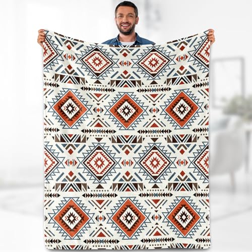 Aimego Southwestern Aztec Blanket 50" x 60" Flannel Fleece Throw | Soft Lightweight Adds Comfortable Coverage for Sofas, Beds, Movie Nights, Rustic Rooms, Cabin Decor, or Gifting Style