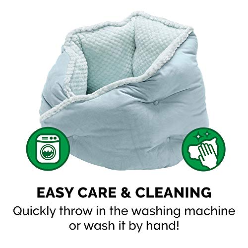Image of Furhaven 18 inch Round Pet Bed for Indoor Cats & Small Dogs, 100% Washable, For Pets Up to 14 lbs - Minky Plush & Velvet Hug Bed - Aquamarine, 18-inch