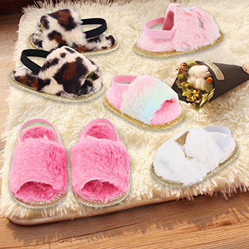 Yinbwol 2 Pack Infant Baby Girls Sandals Elastic Back Strap Flats Slippers Soft Toddles Princess Shoes Faux Fur Slides Shoes First Walker House Shoes #TOP6