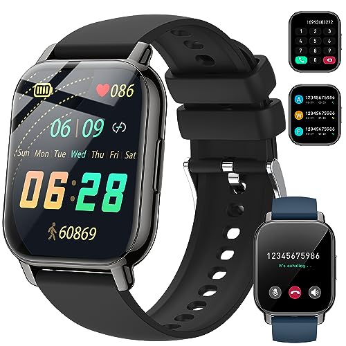 Popglory Reloj Inteligente Hombre con Llamadas y Asistente Voz, 1,85'' Smartwatch 2 Correas, Pulsera Actividad Presión Arterial Ritmo Cardíaco Oxígeno Sanguíneo, para Mujer Hombre Android iOS
