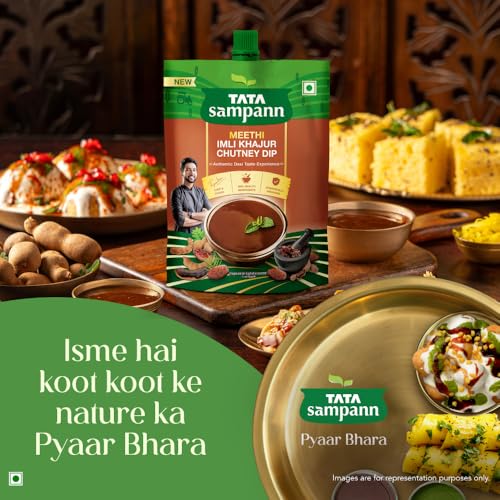 Image of Tata Sampann Meethi Imli Khajur Chutney Dip, Made with Tamarind & Dates, Sweet & Tangy Flavour, Ready to eat, Pairs Well with Chaats & Snacks, Quality Ingredients, Hygienically Prepared, 200 g