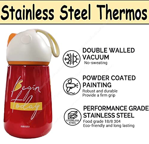 Image of FunBlast Stainless Steel Hot and Cold Water Bottle - Leak Proof Sipper Bottle, Stainless Steel Thermos for Girls, Cute Water Bottle Cup, Insulated Vacuum Cup Flask for Kids - 320 ML (4057-Red)