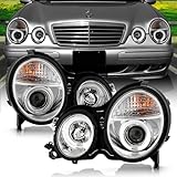ACANII - For [Halogen Model] 2000-2002 Mercedes Benz W210 E320 E430 LED Halo Ring Chrome Projector Headlights Headlamps