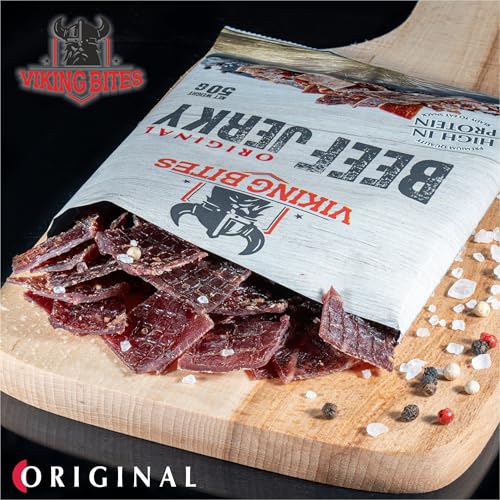 Viking Bites Beef Jerky Original 400g (8 x 50g) – Getrocknetes Rindfleisch – Fleischsnack mit hohem Proteingehalt