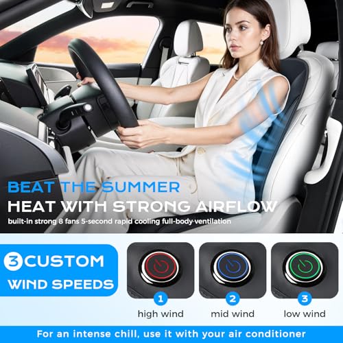 Image of Coverado 2026 Ventilated Car Seat Cushion, 8 Cooling Fans 12V‑24V for Car SUV Truck Pickup, Black