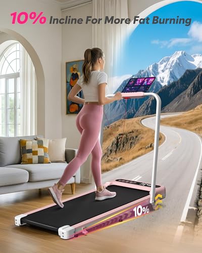 Image of Cardirun Pink Walking Pad Treadmill with Incline and Handle Bar, 3.0HP Quiet Portable Treadmill for Home Small Spaces, Foldable Under Desk Treadmill with Smart App & Remote Control