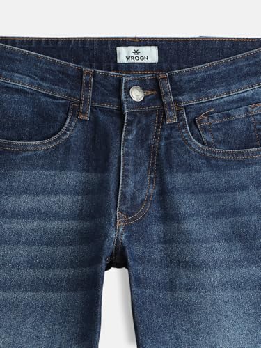 Image of WROGN Men Cotton Blend Jeans | Solid | Mid Rise | Slim Fit