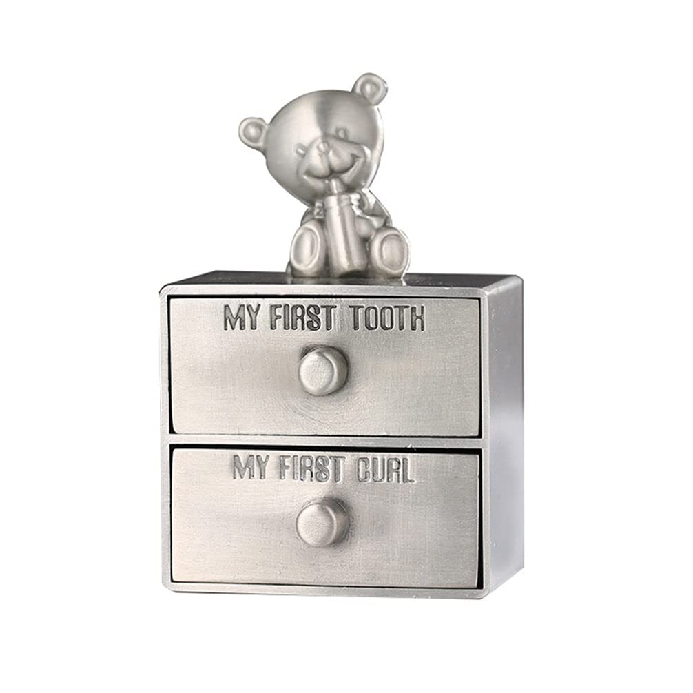 TOYANDONA My First Tooth and Curl Keepsake Box Baby Teeth Fairy Containter Christening Gift Keepsake Tin Zinc Alloy Jewelry Holder for Newborn Shower