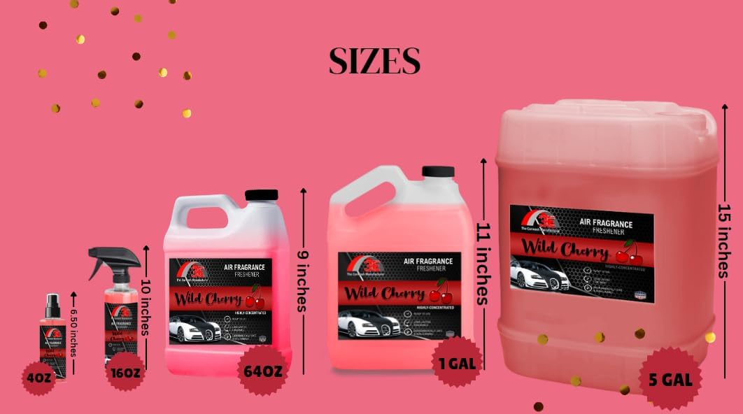 3E Wild Cherry Air Freshener, Deodorizer, and Odor Eliminator, Ready-to-use Fragrance, All Natural (Great for Cars, RV's, Trucks,Home, Office, & More) (64 fl oz) HALF GALLON, Made in the USA
