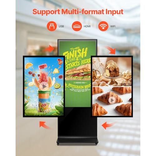Image of Happybuy 55-Inch Digital Signage Display, Interactive Touchscreen Kiosk, Indoor Floor-Standing 4K UHD LCD Screen, 2GB RAM & 32GB Storage, WiFi /USB Connectivity, Commercial Advertising Solution