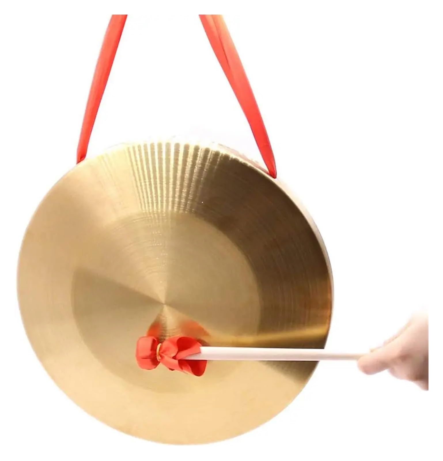 Címbalos chinos portátiles de latón, Gong chino de latón dorado de 15 a 32 cm con mazo de madera(22 cm)