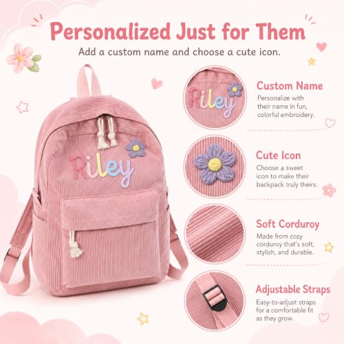 Image of Daycare Backpack Personalized Kids Corduroy Backpack with Cotton Rope Name | Custom Toddler Backpacks for Girl Boy, Cute & Durable Travel Kindergarten Sleepover Diaper Bag, Back to School Birthday Gifts