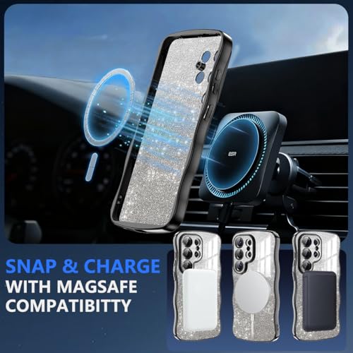 Meshine for Galaxy S26 Ultra Case, [Compatible with MagSafe][Built-in Camera Lens] Magnetic Curly Wavy Frame Shockproof Shiny Cute for Women Girls Cover for Samsung Galaxy S26 Ultra,Glitter Black - image 3