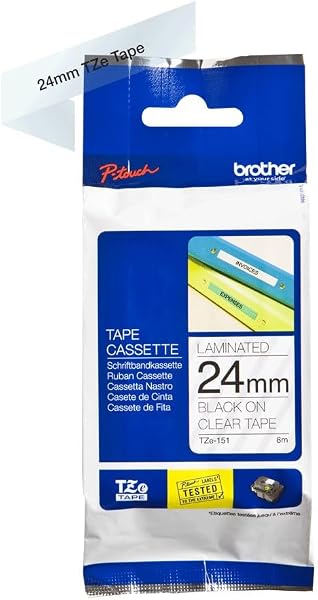 Brother TZe-151 Labelling Tape Cassette, 24 mm (W) x 8 m (L), Laminated, Brother Genuine Supplies - Black on Clear - 1