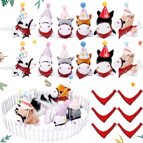 Flahard 55 Pcs Mini Horse Stuffed Animals 18 Horse Plush Animals with 18 Mini Cowboy Hat and 18 Bandana 1 Plastic Adoption Fences for Adopt a Horse Party and First Rodeo Birthday Party Favor Supplies