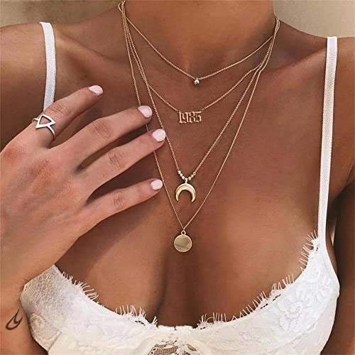 M MOOHAM Birth Year Necklace for Women, 18K Gold Plated Old English Birth Year Number Pendant Necklace Jewelry Gifts for Women Birthday Anniversary, 1970-20214