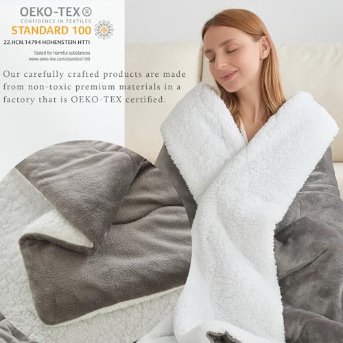 CHOSHOME Sherpa Fleece Blanket- Thick Warm Blanket for Winter, Soft Fuzzy Plush Blanket for Bed, Couch, Travel (Light Grey, Twin 60" x 80")