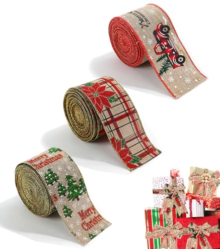 Octonyluck Cintas Navideñas, Cinta Regalo Navidad, Cinta Raso Navidad, Cinta Navidad Tela, Cinta Lazos Navidad para Regalos Decorativos, Flores o Artesanías