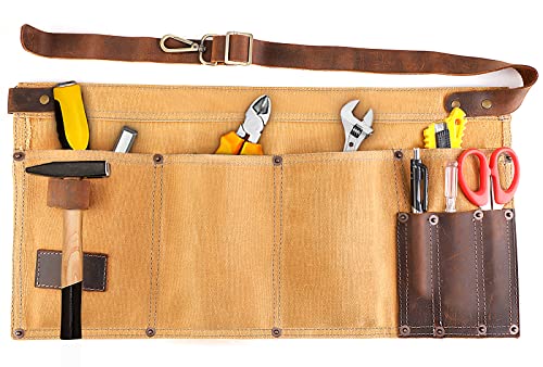 Raoot Taille Schürze, Holzbearbeitung Schweißen Taille Werkzeugschürze, Leinwand wasserdicht Gartenarbeit Taille mit Taschen Unisex Taille Schürze - Khaki Cover