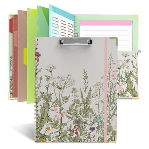 Clipboard Folio with Storage 8.5 X 11 Padfolio Notebook, Clipboards with Notepad Spiral with 10 Pockets and 5 Folders Nursing Teacher School Essentials (Garden Flowers)