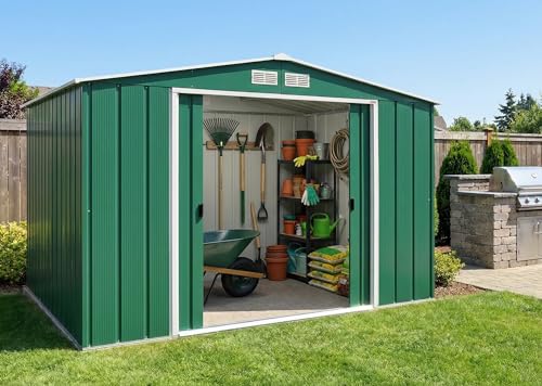 Duramax Eco 10' X 8' Hot-Dipped Galvanized Metal Garden Shed - Green With Off-White Trimmings - 15 Years Warranty - 4