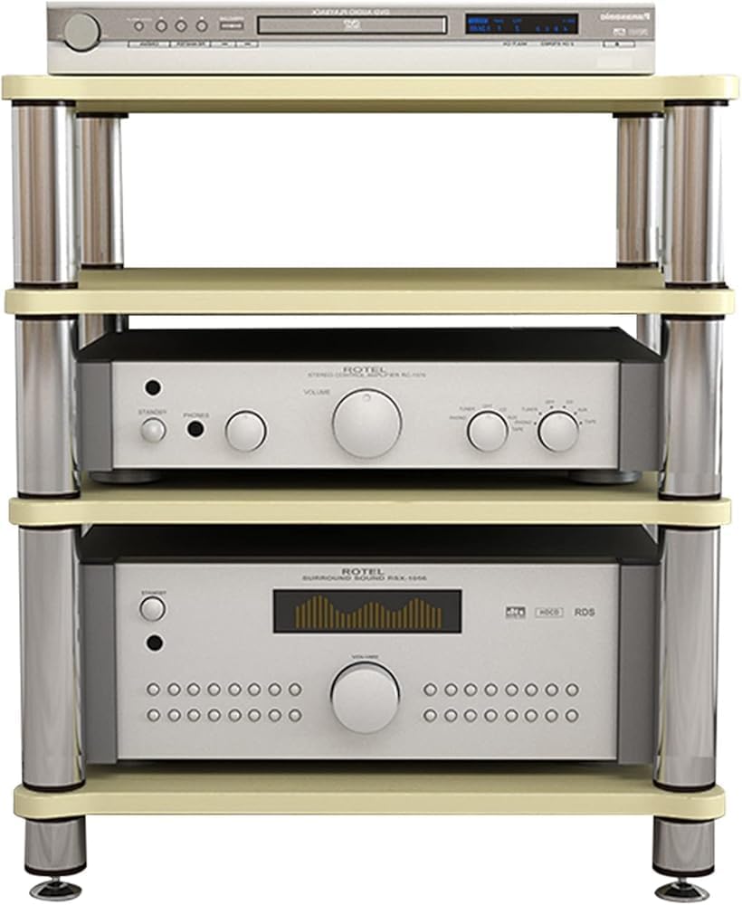 Soporte de audio – Armario de marco abierto de 4 niveles para servidores y equipo AV, estantes y soportes de alta fidelidad, ideal para cine en casa y equipos de audio