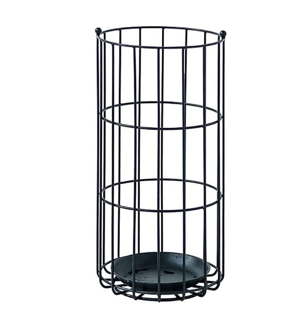HYLYGFH Modern Iron Umbrella Stand Rack with Drip Tray and 2 Hooks Umbrella Holder for Home and Office Black 25 * 50cm