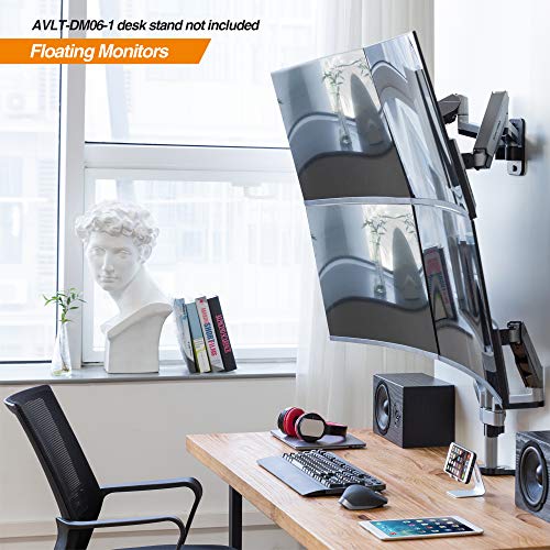 Image of AVLT Dual 32 inch Monitor Wall Mount - Mounts Two 17.6 lbs Computer Monitors on 2 Full Motion Adjustable Arms - Organize Your Work Surface with Ergonomic Viewing Angle VESA Monitor Mount | Supports flat /curved screens up to 17.6 lbs each. Smooth gas spring, VESA 75x75 /100x100 and clean cable routing