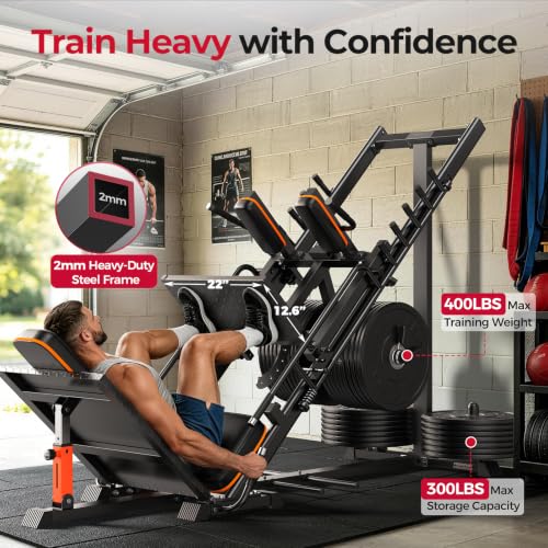 Image of FEIERDUN 2-in-1 Leg Press Hack Squat Machine Combo, Home Gym Leg Equipment | Zero-Maintenance Roller System, 5+6 Adjustable Angles, 45-Degree, with Weight Storage, Full ROM for Quads, Hamstrings, Glutes