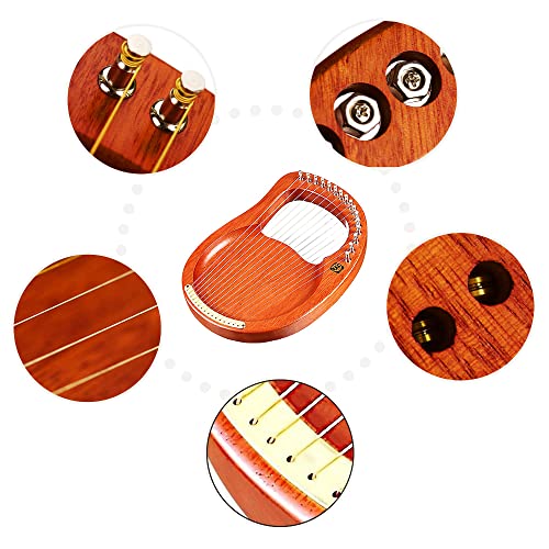 HXYIG 16-String Wooden Lyre Harp Metal Strings Mahogany Solid Wood String Instrument with Carry Bag Tuning Wrench Cleaning Cloth Strings WH16