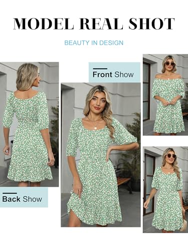 Image of ANRABESS Womens Lantern Short Sleeve Square Neck Casual Flowy Mini Dresses 2026 Holiday Summer Spring Beach Vacation Clothes