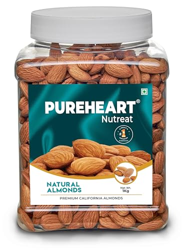 Image of Pureheart Nutreat Natural Almonds (1 kg) Premium California Almond Nuts /Dry Fruit, Crunchy Dried Badam - Reusable Jar