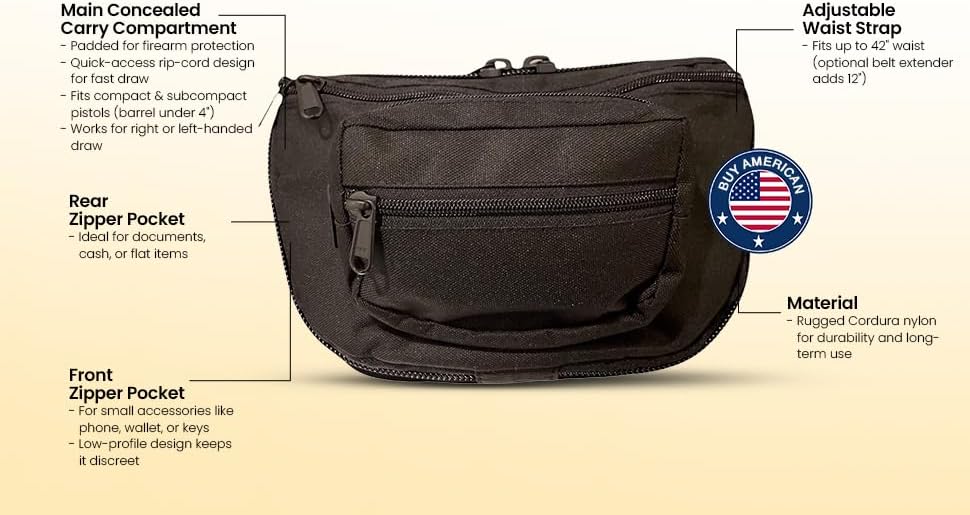 MEDIUM - DTOM Concealed Carry Fanny Pack Cordura Nylon-Black