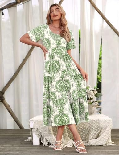 Image of Zeagoo Women 2025 Summer Dresses Flutter Short Sleeve Casual Dress Loose Swing Tiered Midi Dress with Pockets