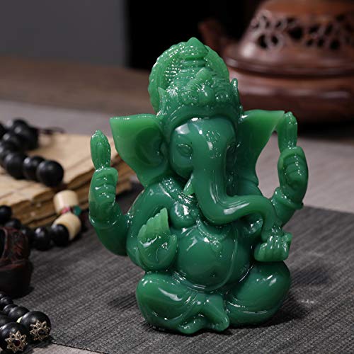 Lord Ganesh Statues - Dark Green Jade Ganesh Idol Figurine - Elephant God Buddha Sculpture For Home Car Decor #TOP6
