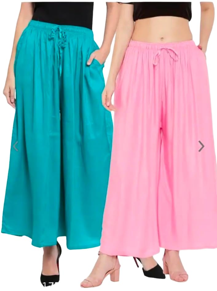Image of Women's Jumbo Combo Palazzo | Extra Wide Leg Flared Ethnic Trousers | Pack of High Waist Relaxed Fit Palazzos for Women | Stylish Plain Solid Color Bottom Wear for Kurti & Tops | Jumbo Value Pack