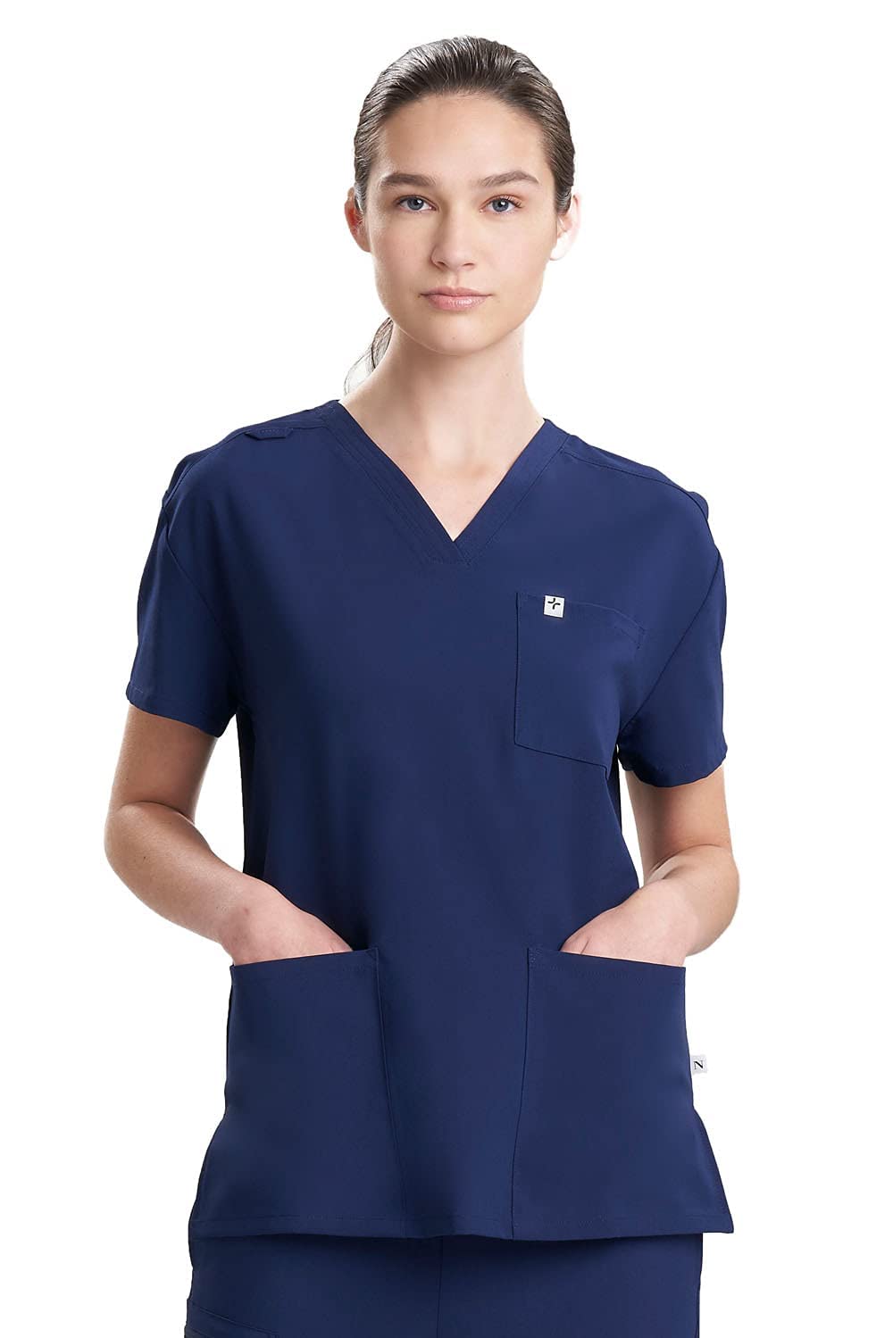Care+Wear 3-Pocket V-Neck Scrub Tops for Women – Moisture Wicking, Ultra-Soft, Wrinkle-Resistant Medical Scrub Top with a Classic Fit (X-Small, Navy)