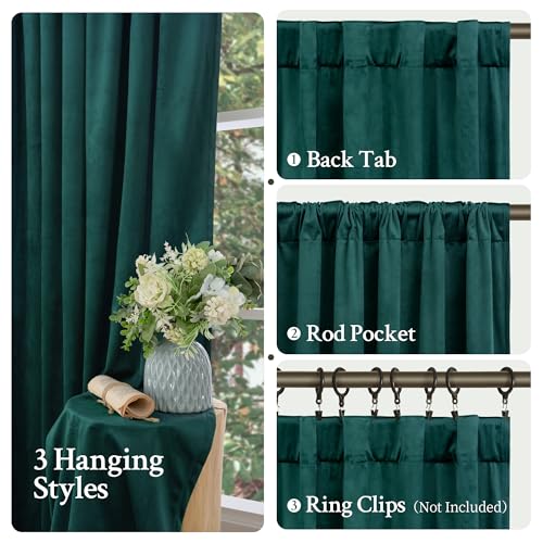 LAMIT Velvet Curtains 96 Inch Length for Living Room, Teal Thermal Room Darkening Panels Luxury Privacy Protected Back Tab and Rod Pocket Drapes for Bedroom/Room Decor, 2 Panels, 52 x 96 Inch