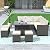 RUNNA Patio 8 Piece Wicker Sofa Set,Outdoor Conversation Set with Dining Table Chair,Ottoman and Cushions,for Porch Lawn Garden Backyard (Beige@i)