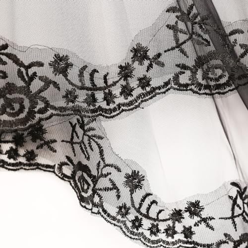 SUNHUITOY Voile en dentelle noire, voiles de mariée Halloween voile créatif Mantilla cathédrale tulle transparent mariage avec peigne, Noir 4, taille unique – vue 4